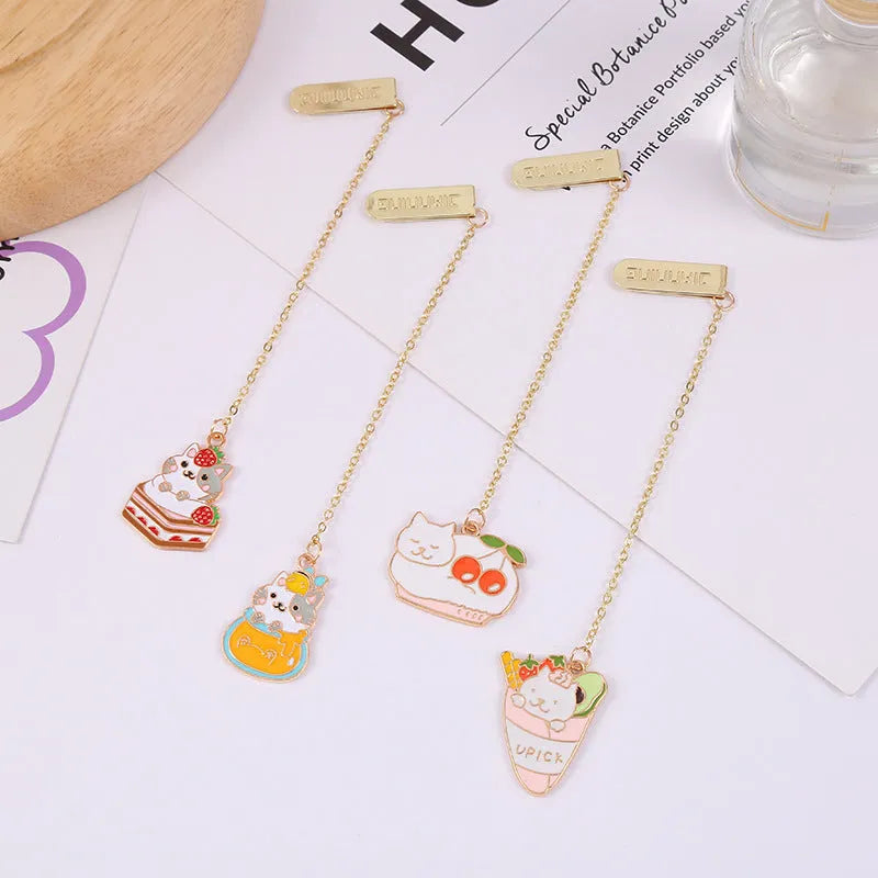 Jane Lime cute cartoon cat metal bookmark with food-themed designs on a 18.3cm PVC and paper card.