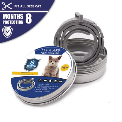 Adjustable insect repellent collar for cats and dogs, made with natural plant-based ingredients to provide up to 8 months of pest protection