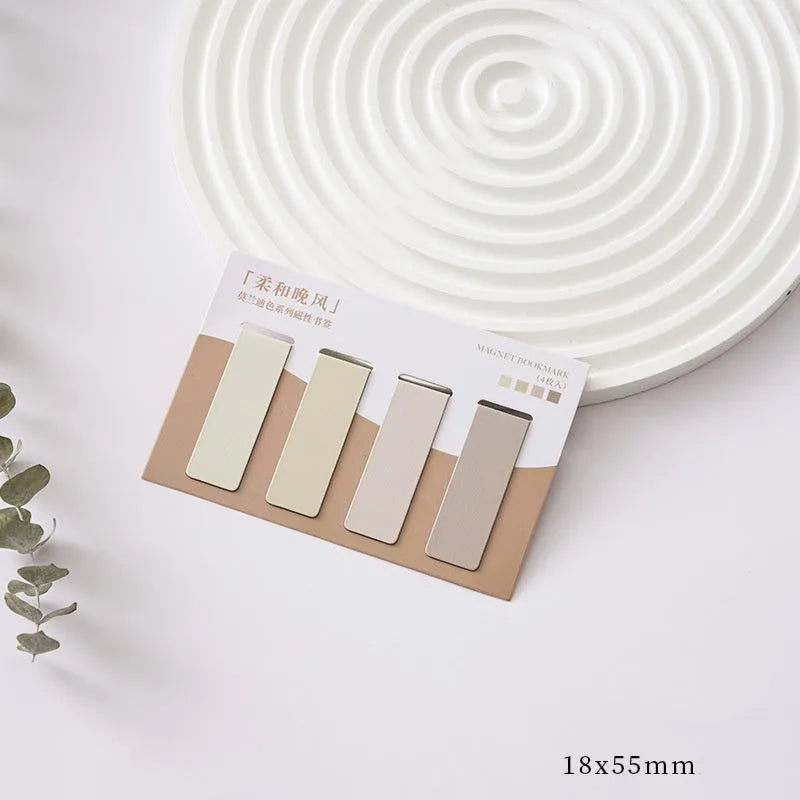 Four magnetic Morandi colour block bookmarks showing soft evening breeze, Lanshan breeze, gentle twilight and quiet distance variants