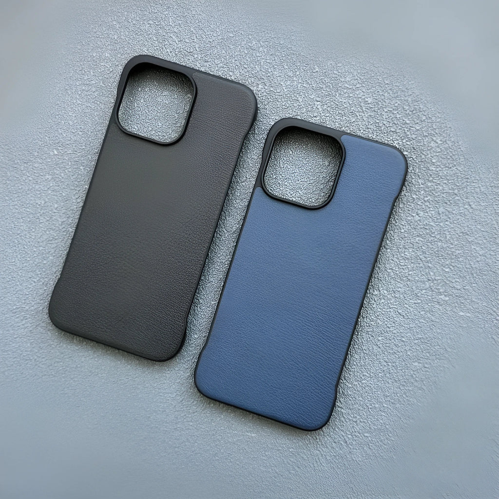Frameless PU leather phone case in black with heat dissipation for iPhone 14 Pro Max back view
