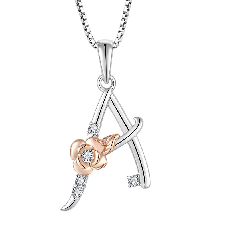 925 sterling silver necklace with English letter B zircon pendant on a collarbone chain