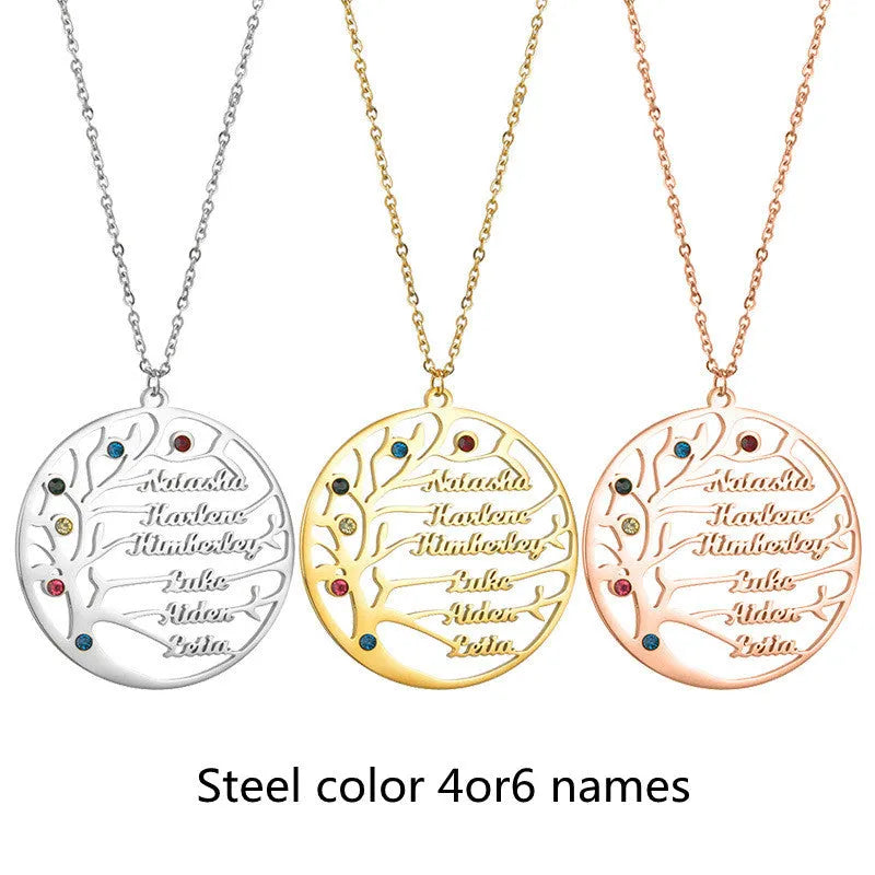 Custom name necklace stainless steel tree of life pendant gold colour on clavicle chain