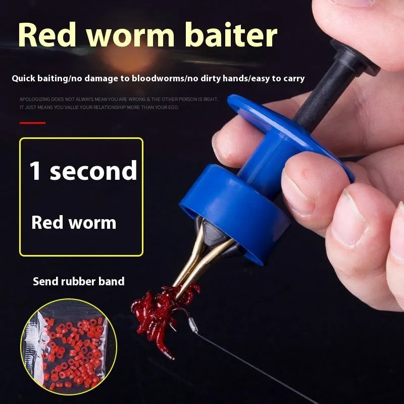 Bloodworm clip with rubber bands for live bait fishing, ABS construction, blue colour