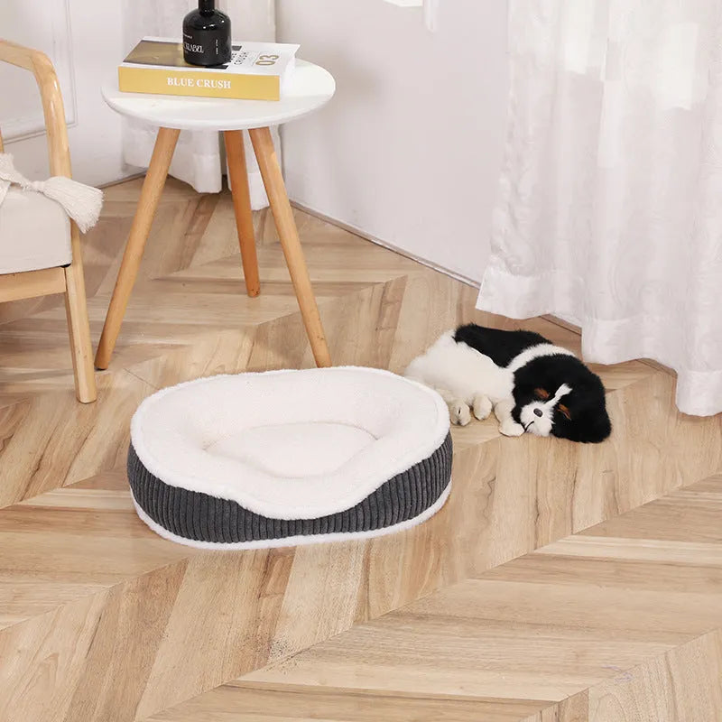 Thick plush detachable pet bed cushion in wathet colour on floor