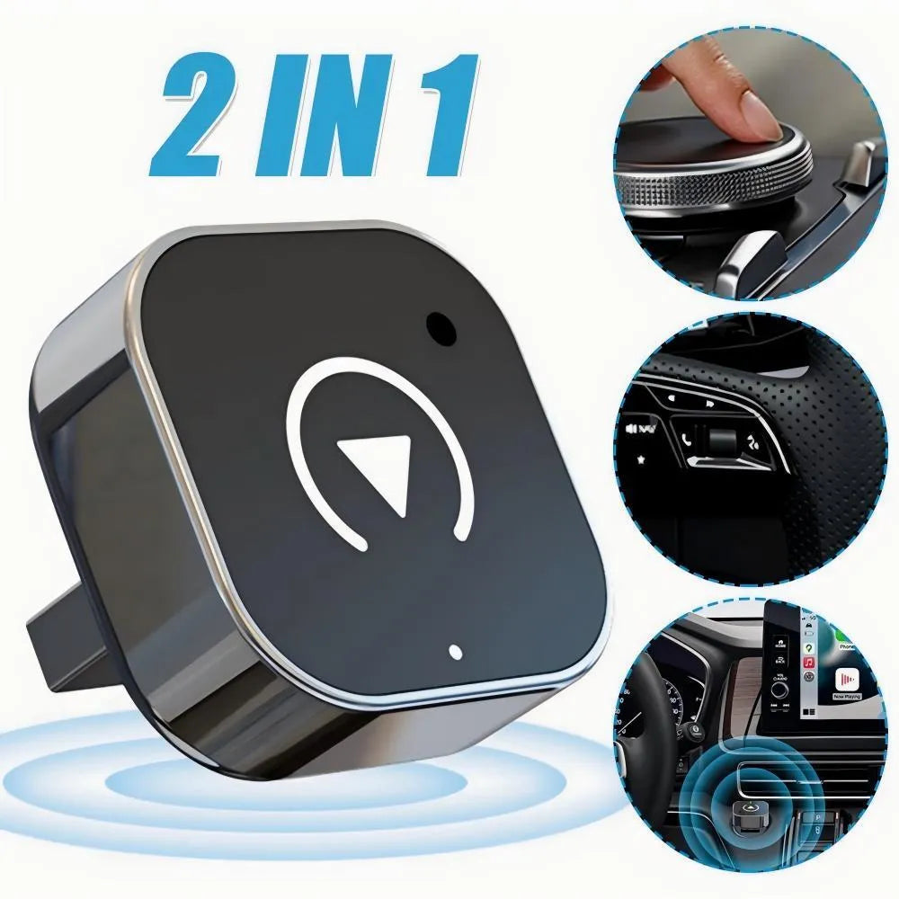 Black wired to wireless CarPlay box with USB interface made of ABS and PC materials