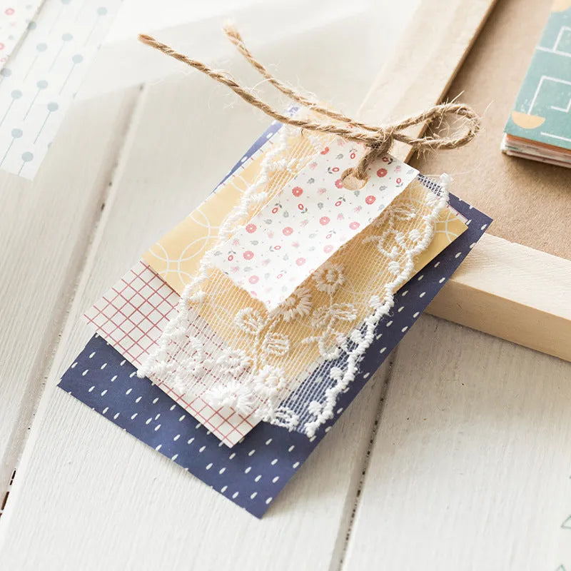 Pack of fifty retro dessert-themed collage note papers in assorted colours, each sheet 56mm by 83mm.