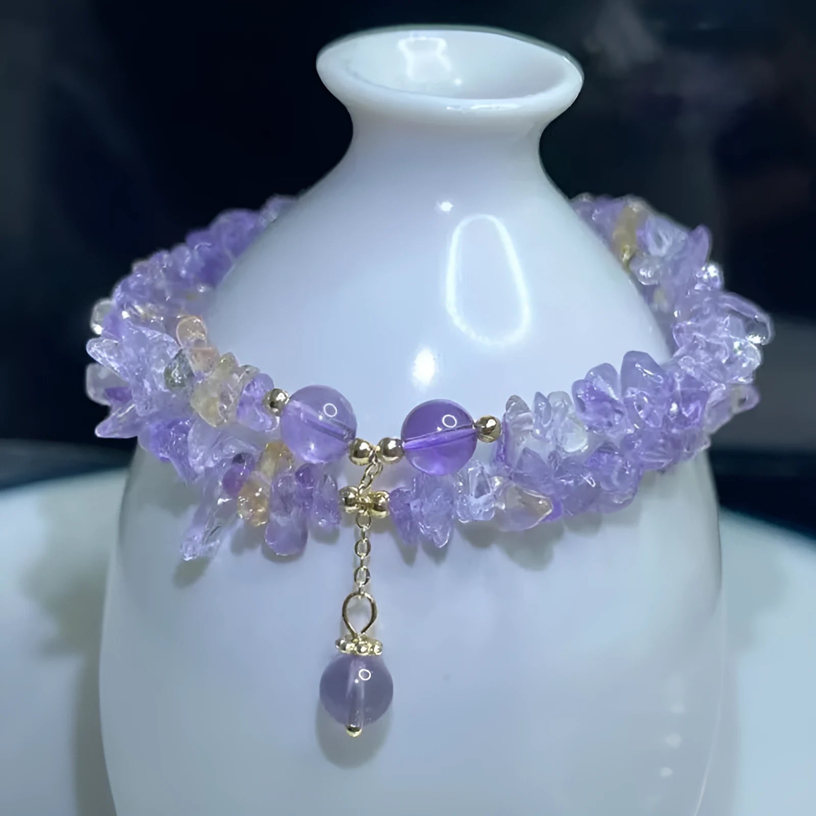 Handmade double row ametrine crystal bracelet in D178 colour with gravel beads