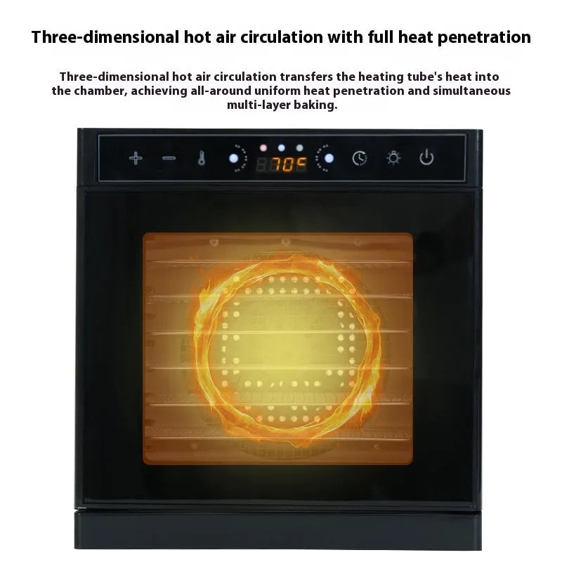 Stainless steel fruit dehydrator appliance with a visual skylight lid and multiple drying trays