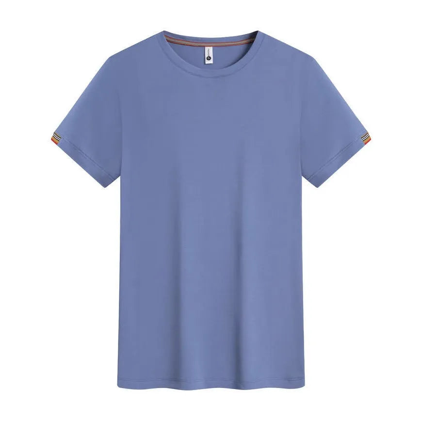 Men's round neck business attire shirt in ice fibre chemical blend fabric available in multiple colours