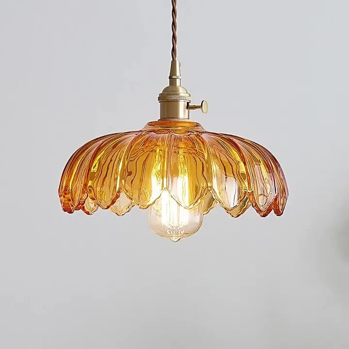 Brass glass chandelier with 26cm amber-brown or clear glass shade for dining room, bedroom, cafe or bar