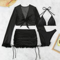 Black women's bikini set with long sleeve top and briefs bottom for swimming