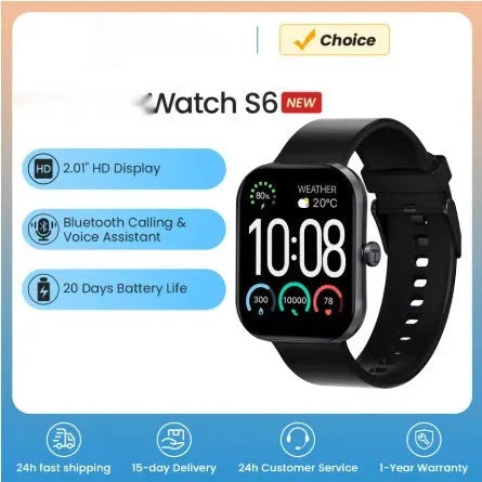 Haylou Watch S6S003 smart watch with silicone strap in black on a plain background