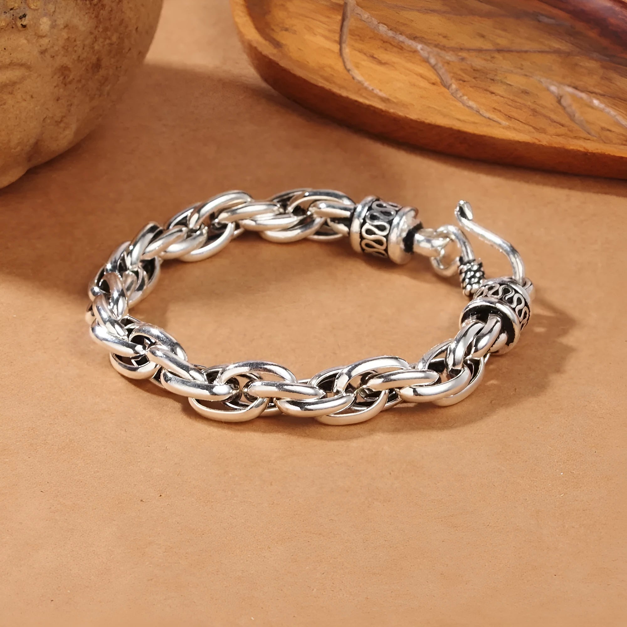 Handmade 925 silver buckle bracelet for men and women, 6mm or 8mm thick, 17-22cm length, silver colour