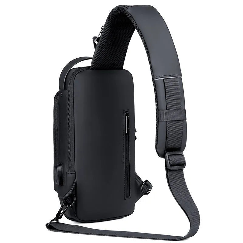 Men's anti-theft chest bag in solid colour, polyester with Oxford fabric lining, crossbody style for travel