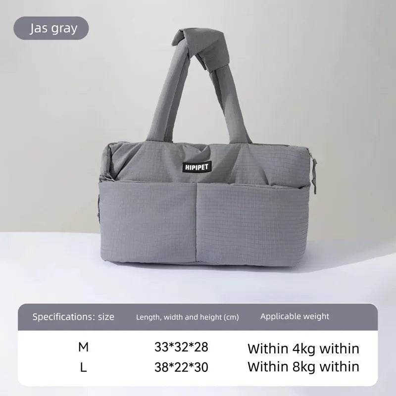 Dog car seat pet carrier with adjustable safety leash, plush waterproof fabric, Grey or White, sizes L and M