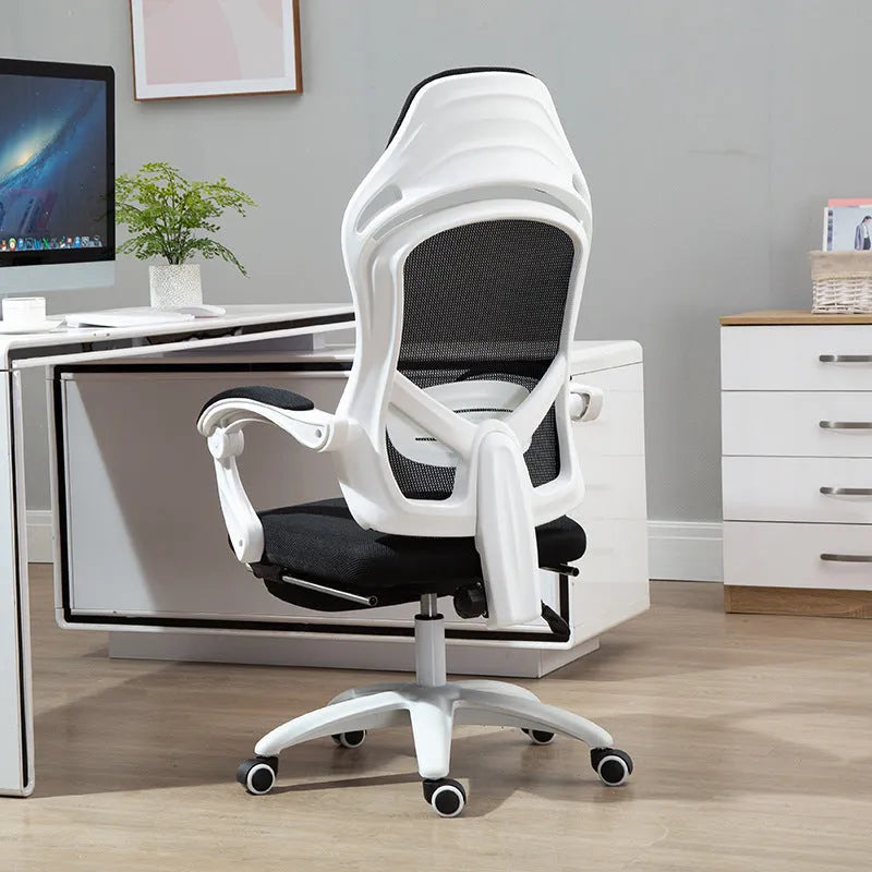 Black rotating office chair with linkage armrests and high resilience sponge seat cushion on nylon wheels