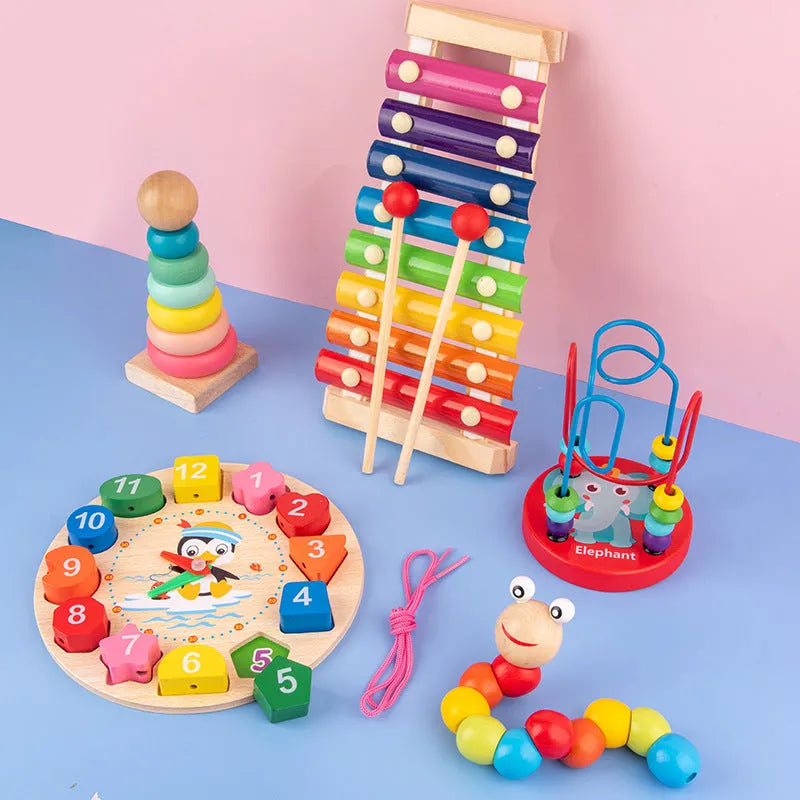 Wooden Orff children's eight-tone piano early education toy set with wooden toys in a Kraft box