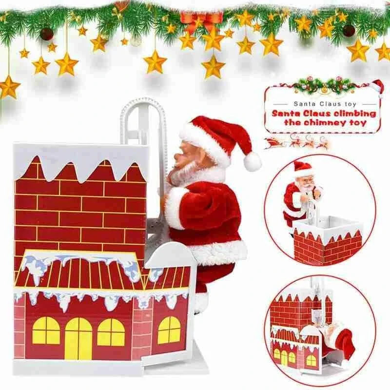 Magical Santa Claus decoration that climbs up and down a chimney, playing Christmas carols and creating a festive atmosphere