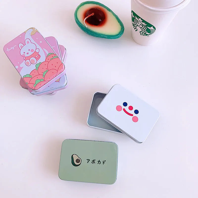 Iron craft storage tin box with colourful printed lid in six designs for stickers and small supplies