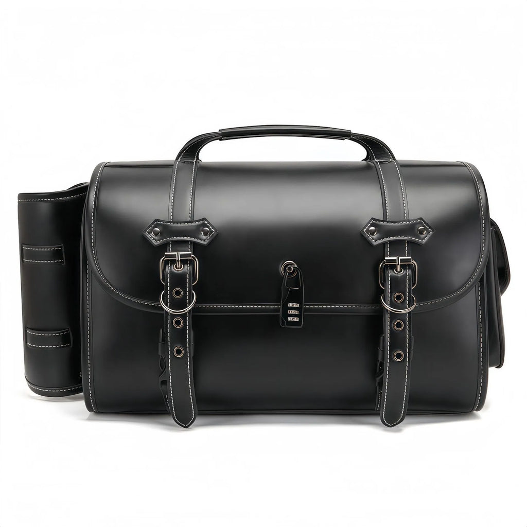 FBG376BK dark punk PU leather motorcycle side bag with tail coded lock