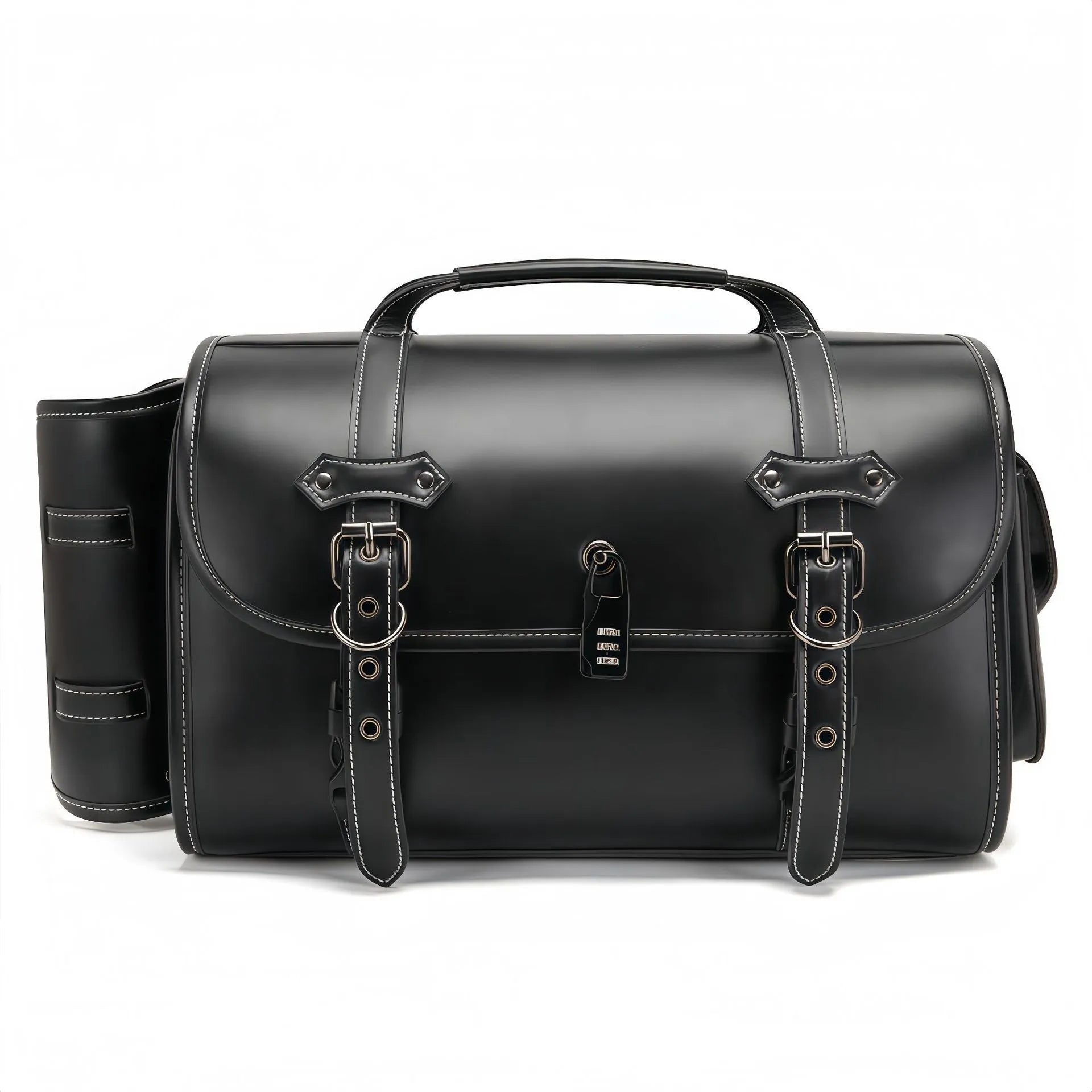 FBG376BK dark punk PU leather motorcycle side bag with tail coded lock