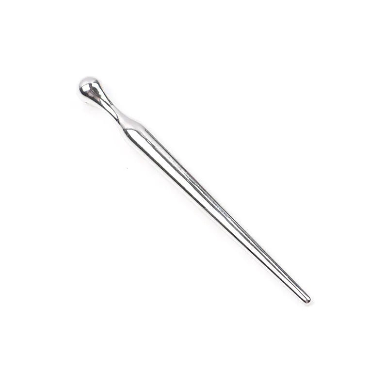 Silver metal urethral plug stick with horse eye tip and graduated round beads
