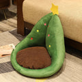 Kawaii plush fruit cushion in avocado colour on a chair, 50x48x45cm, with soft textured cover and non-slip base