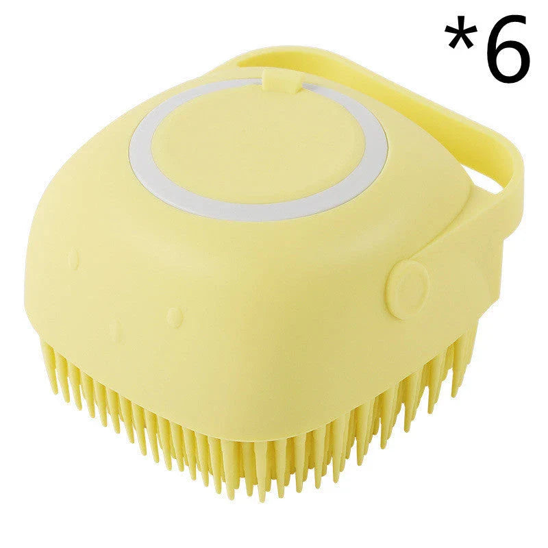 Silicone pet bath brush with soft bristles for gentle cleaning and massage of dogs, cats, and other small animals