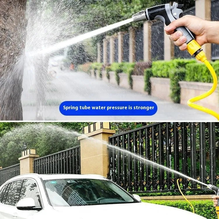 Tap water hose tool with T8 gun and 10 metre spring tube for car wash and garden