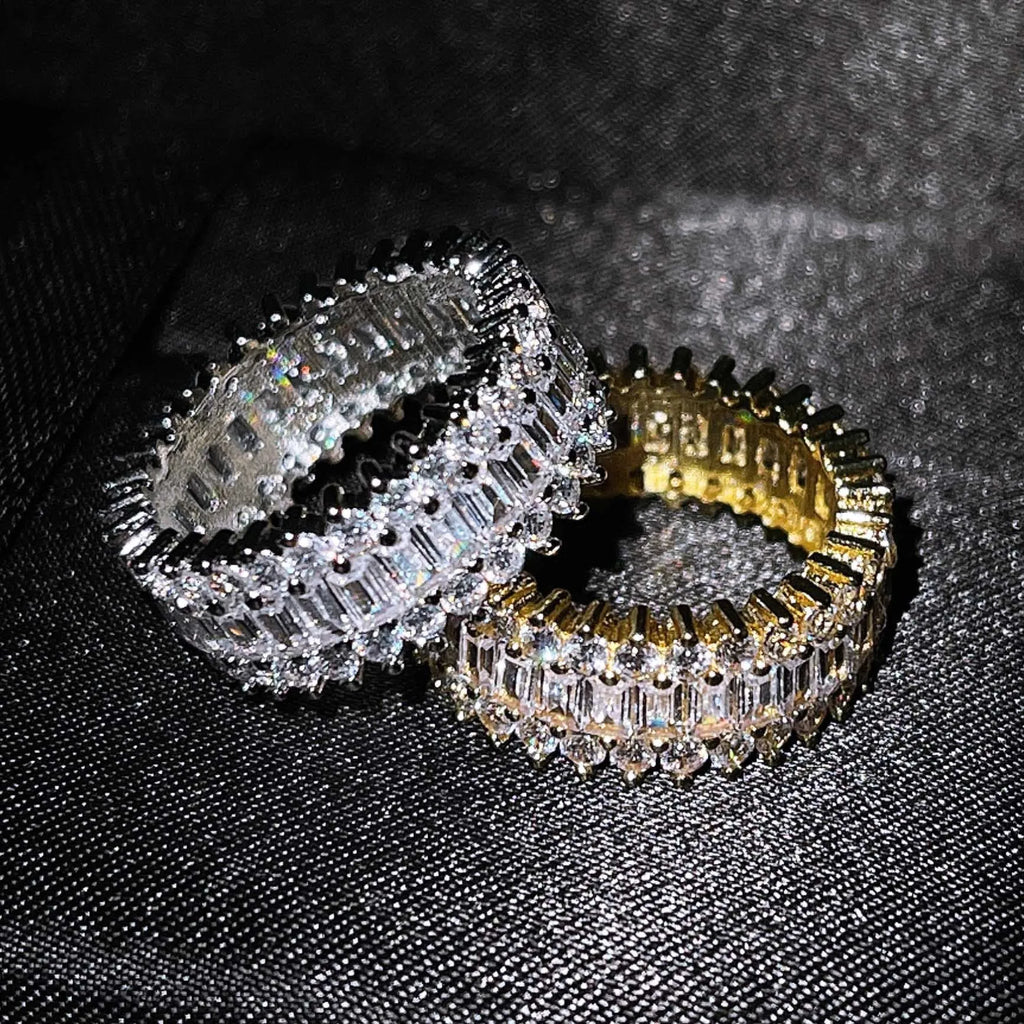 Copper geometric ring with zircon inlay in rose gold finish, unisex size 7