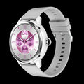 Ladies smart watch in rose red showing heart rate and blood oxygen monitoring on TFT screen