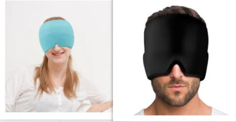 Soothing ice gel eye mask for headache relief, featuring a cooling gel pack and premium elastic cloth for a comfortable fit