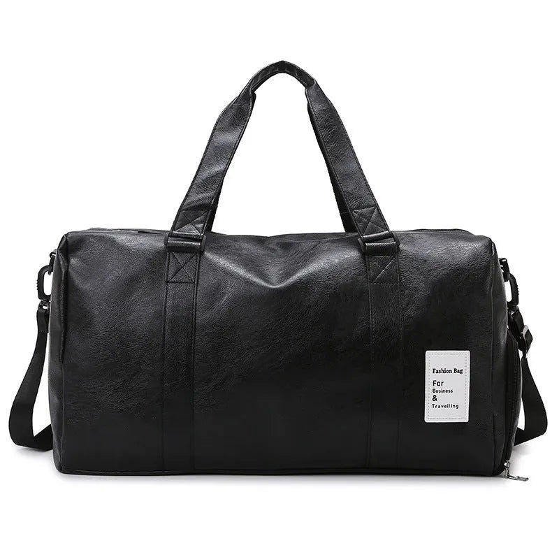 Large and small sized black dry wet separation fitness shoulder messenger bag made of PU
