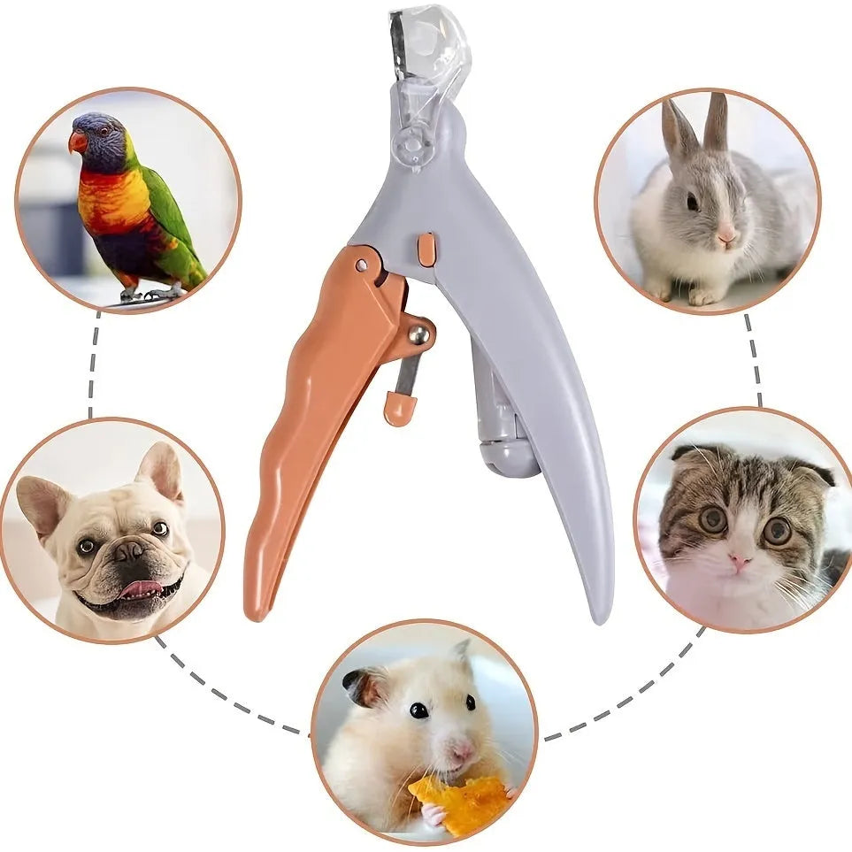 Yellow LED pet nail trimmer with magnifying glass and nail catcher for trimming cat and dog claws
