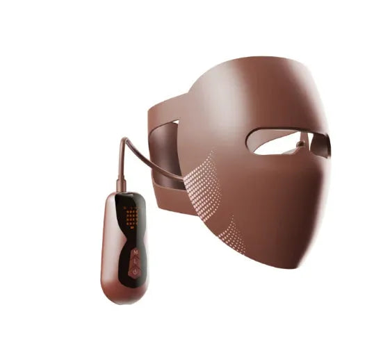 9D photon rejuvenation mask in dark coffee, 320 LED beads, rechargeable light therapy beauty mask