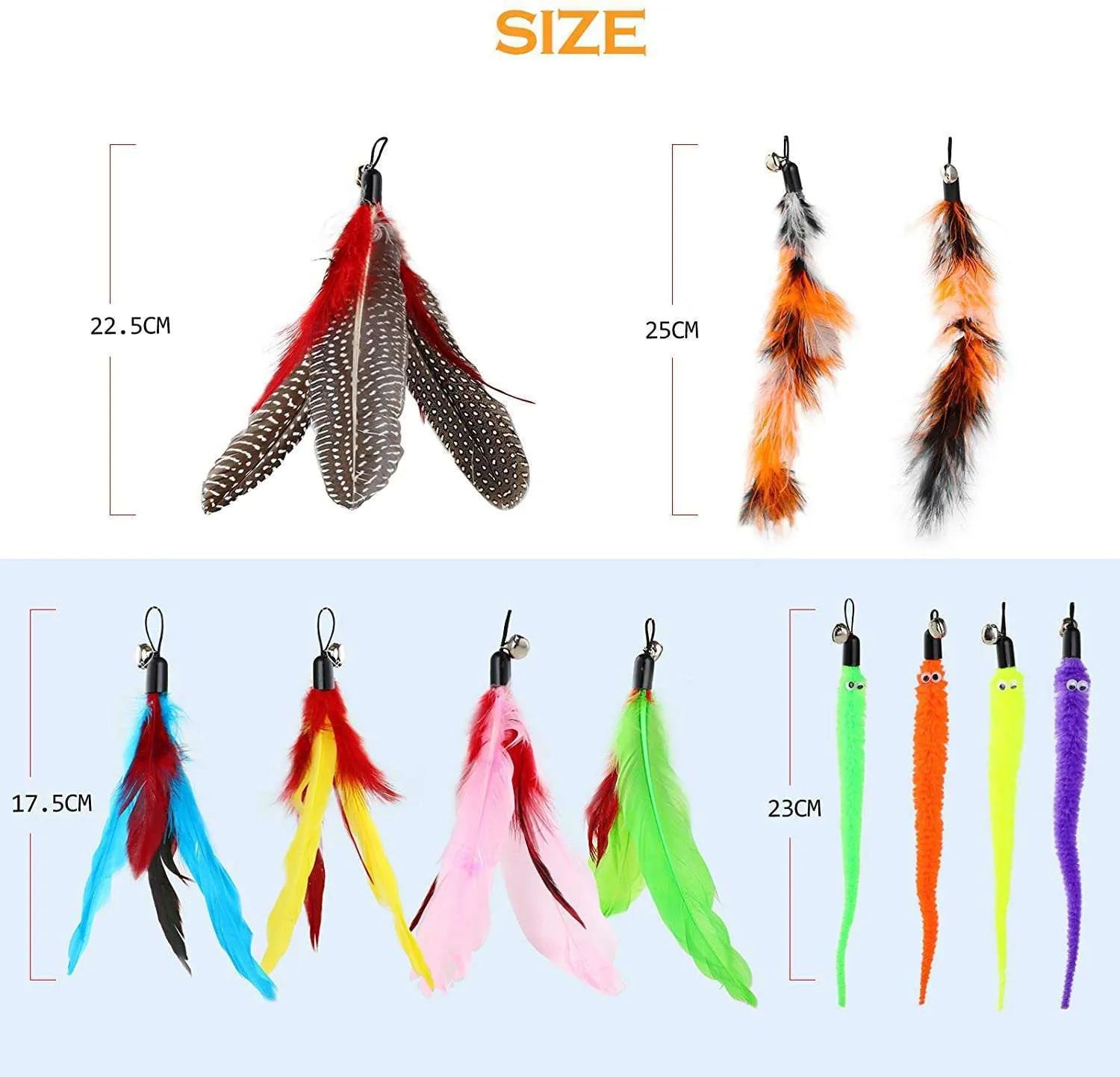 Cat teaser pole set showing two three-section fishing rods with feather attachments