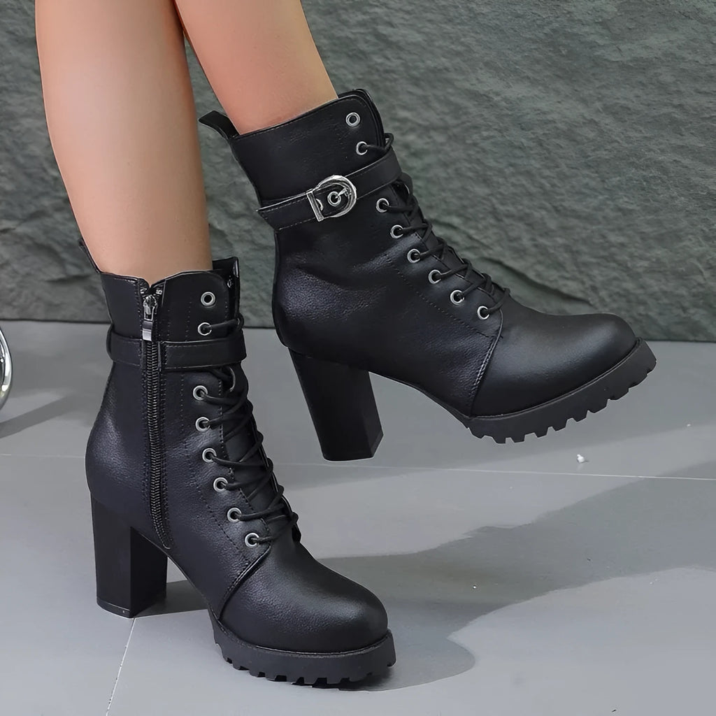 Women's plus size Martin boots ankle boots with belt buckle and side zipper