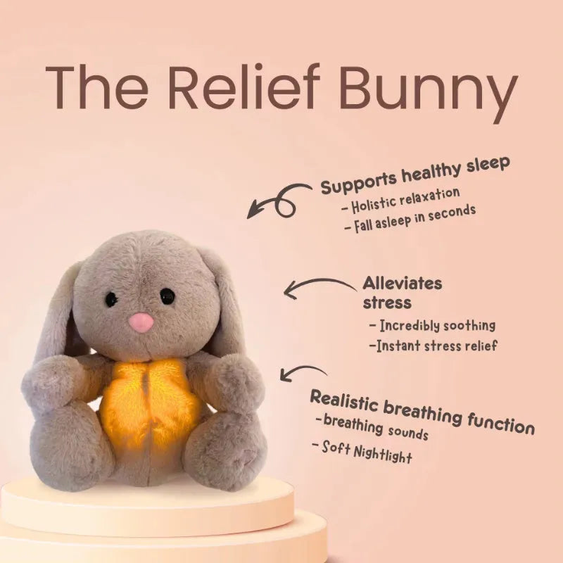 32cm breathing rabbit plush toy with soft belly showing rhythmic motion for infant calming