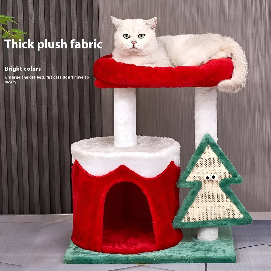 Cat scratch integrated toy with Christmas colour matching and density plate construction
