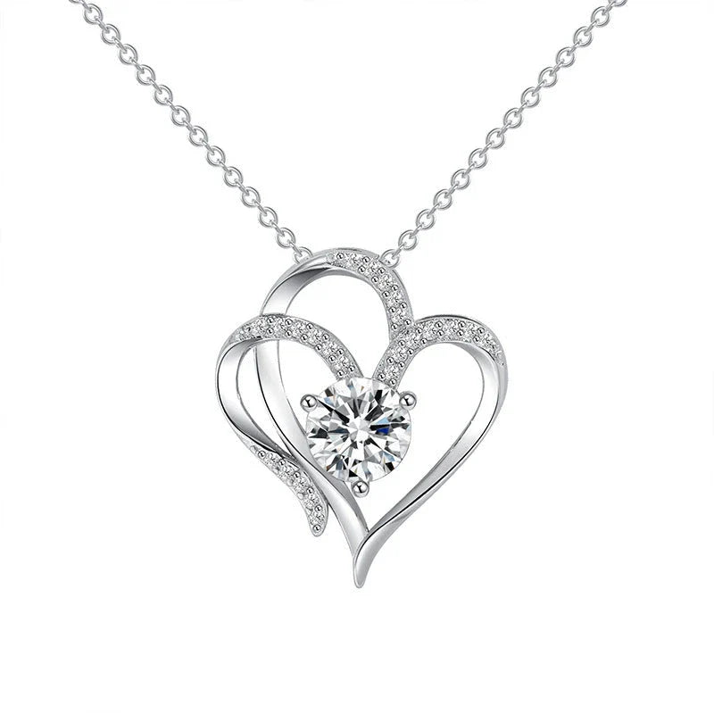 Personalized heart-shaped necklace with sparkling rhinestones, available in white gold or rose gold finishes