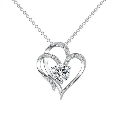 Personalized heart-shaped necklace with sparkling rhinestones, available in white gold or rose gold finishes