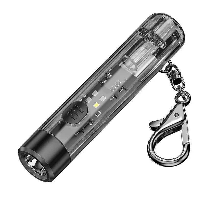 Black USB rechargeable outdoor flashlight with charging cable