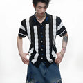 Men's patchwork striped retro knitted short sleeved shirt in loose fit design