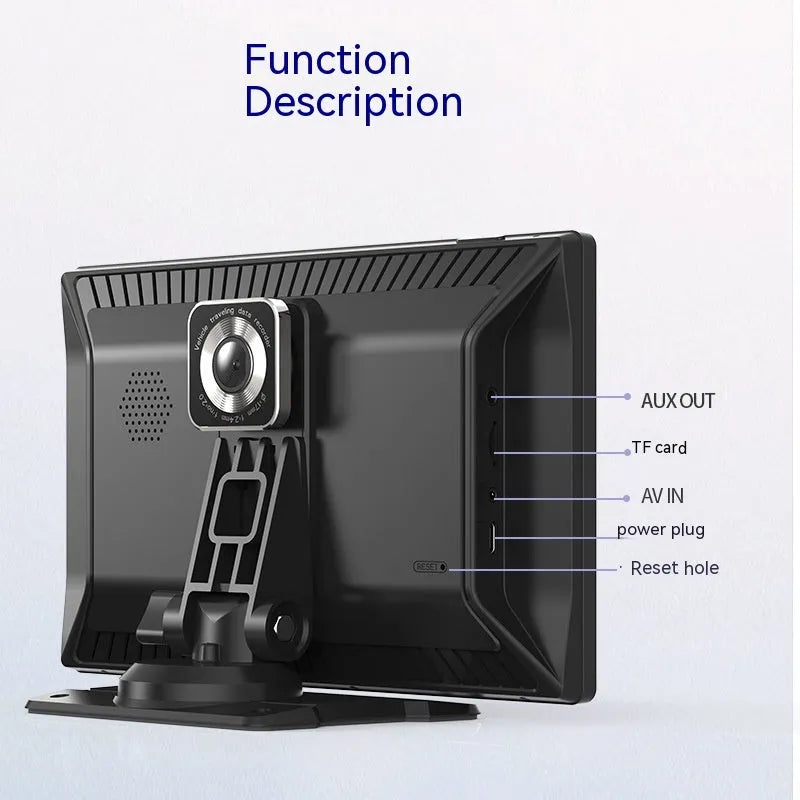 9-inch CarPlay driving recorder with dual lenses for front and rear recording mounted at centre console