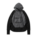 Men's black loose hooded fleece jacket with trend stitching, cotton material, available in sizes M to XXL.