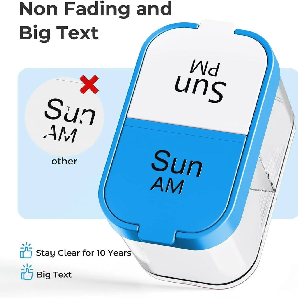 14 compartment portable pill box dispenser with removable sections in white or rainbow colours