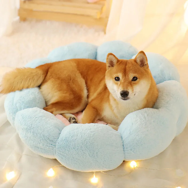 Round cloth pet nest with velvet thickening, 40cm 50cm 60cm, grey blue pink beige, 14cm height