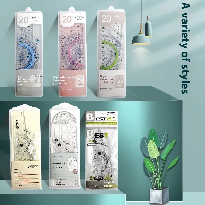 Youpai transparent acrylic ruler set with square and protractor for drawing and geometry