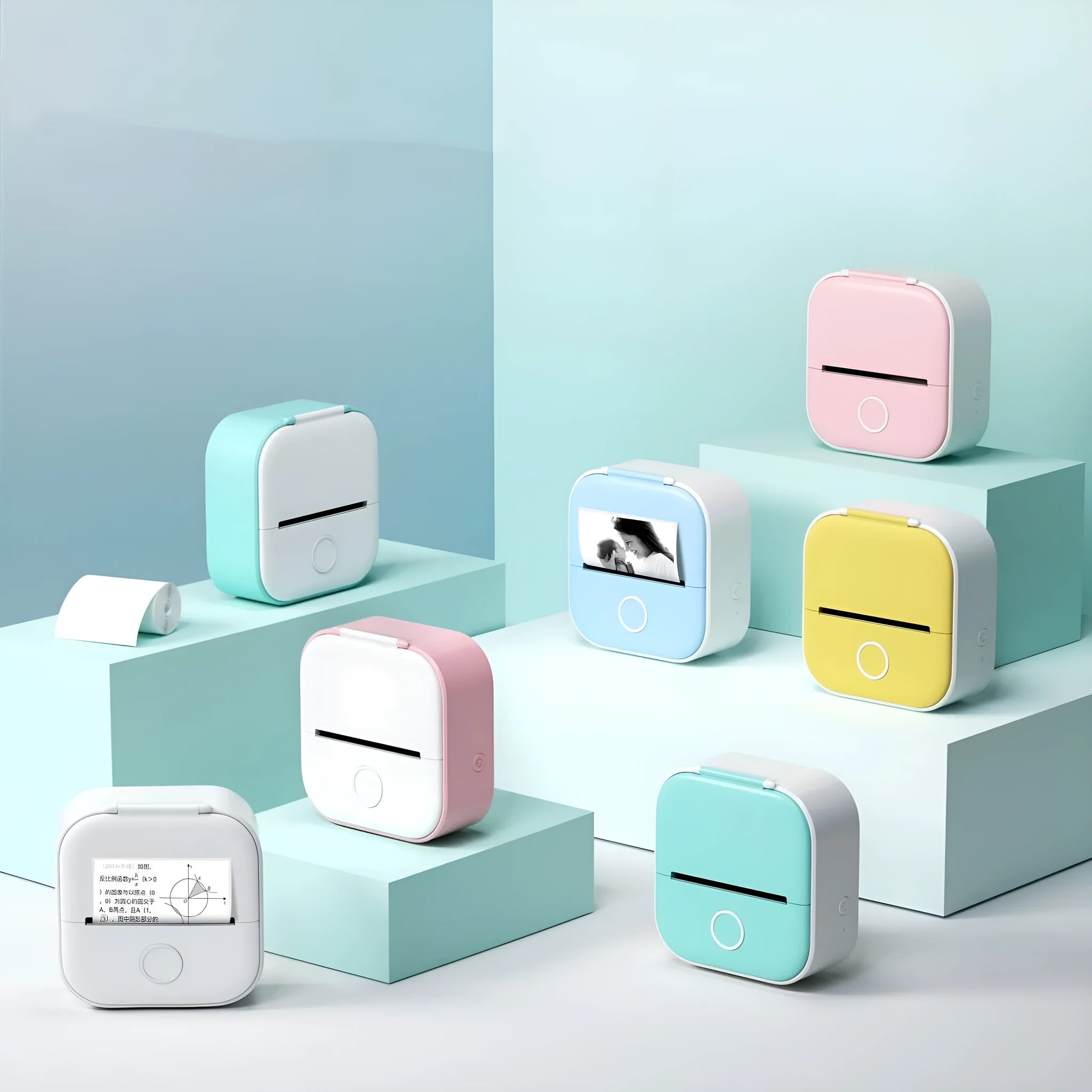 Mini portable USB printer with rabbit ear protective case and paper roll for home use
