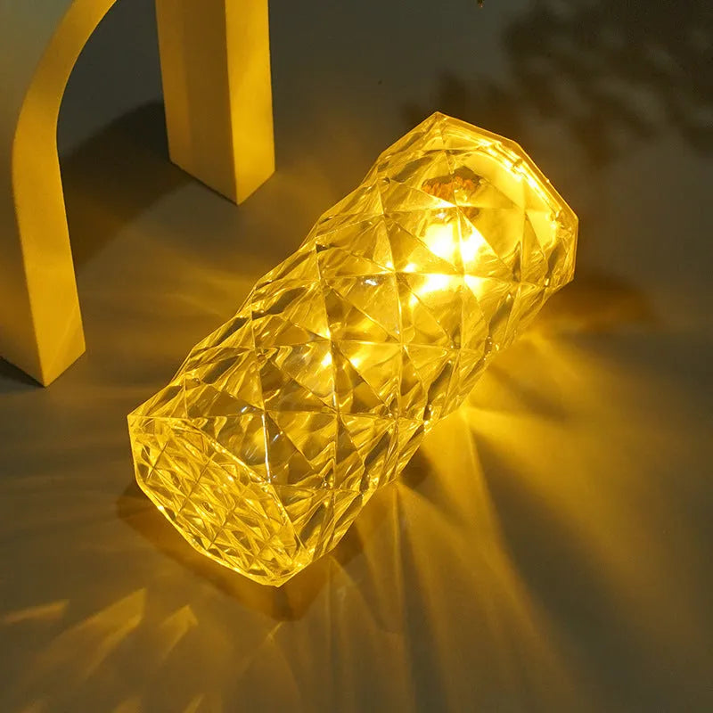 Battery-powered rose atmosphere crystal table lamp with plastic lampshade, 6cm base, 12cm high, yellow and white light options